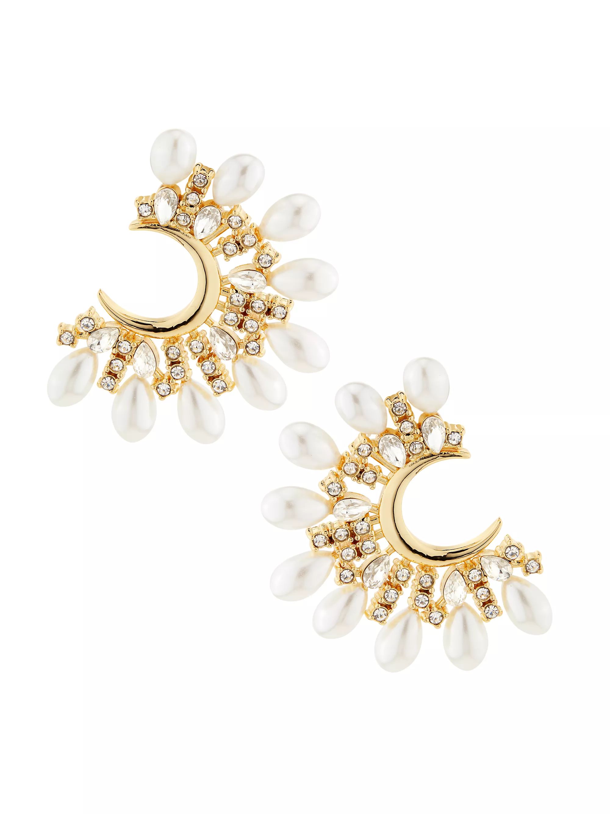 Goldtone, Imitation Pearl & Crystal C-Shaped Earrings | Saks Fifth Avenue