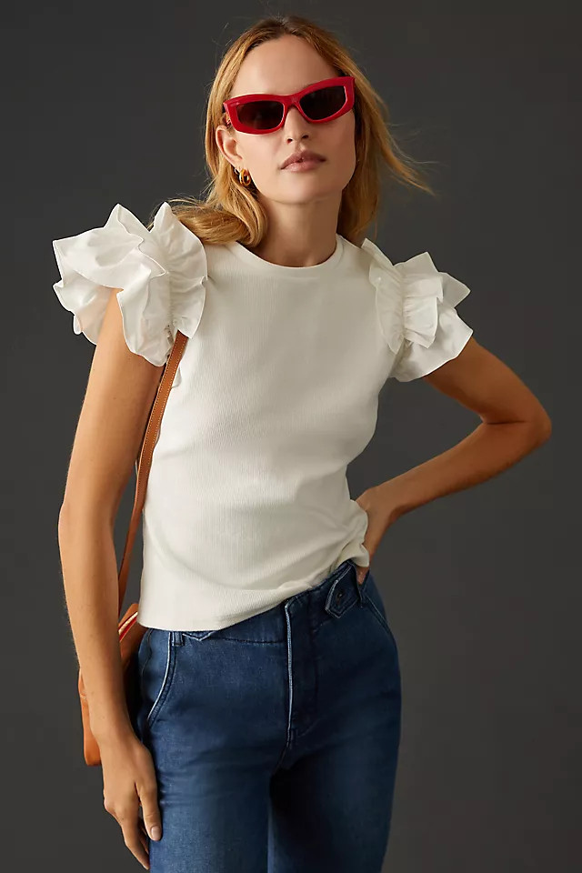 By Anthropologie Woven Ruffle Top | Anthropologie (US)