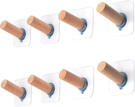 Adhesive Hanger Wooden Hooks - 8 Pack for Closet Hat Hook Self Adhesive Robe Coat Hooks | Amazon (US)