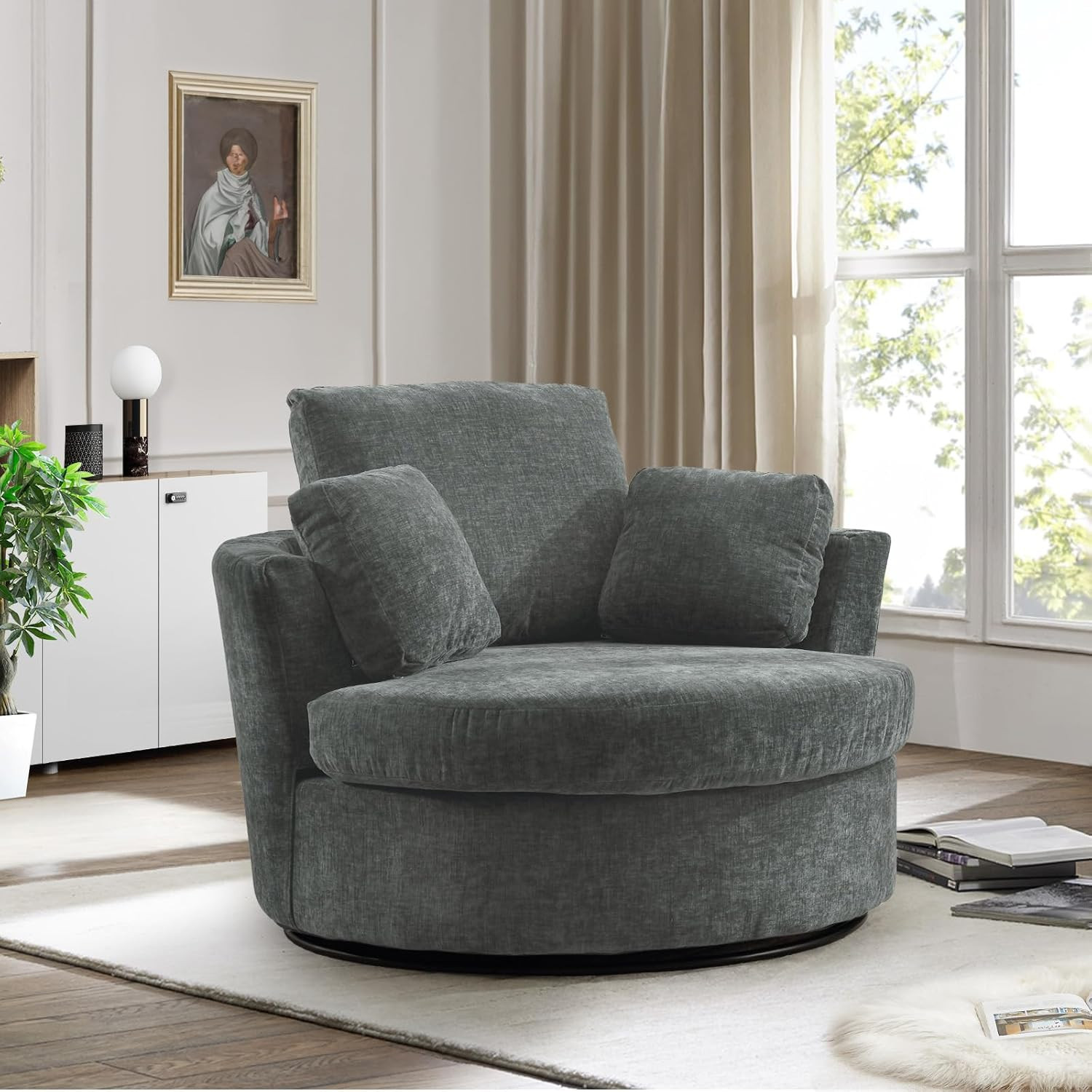 Swivel Barrel Chair,42'' W Chenille Round Swivel Chair,360 Degree Oversized Swivel Accent Chair,M... | Amazon (US)