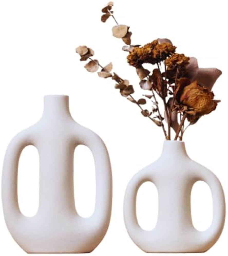 Kimisty Ceramic Pampas Vases Set 2, Off White Jug Vase with Handles Nordic, Mantle Decor, Rustic,... | Amazon (US)