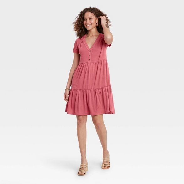 Women's Short Sleeve Button-Front Knit Tiered Babydoll Dress - Knox Rose™ | Target