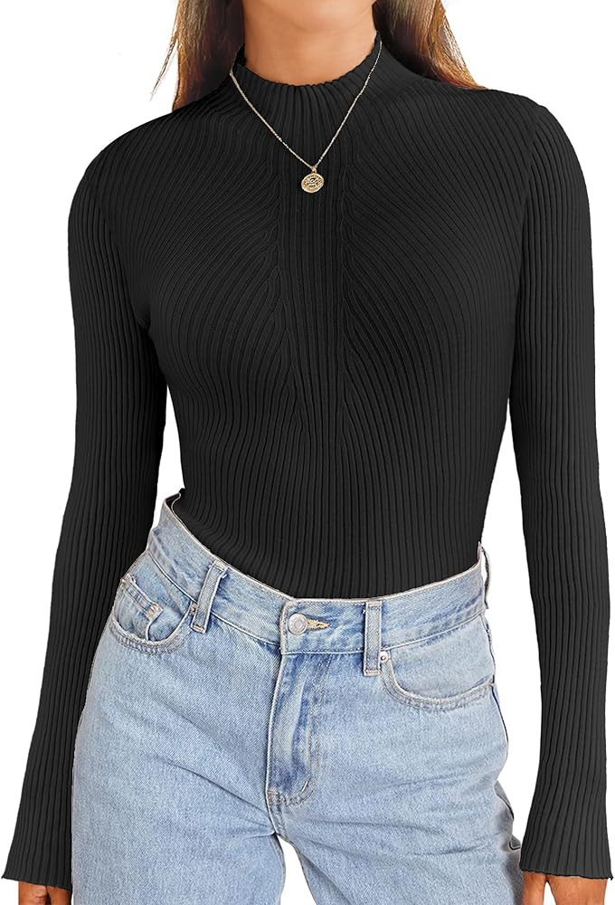 HOTOUCH Women Long Sleeve Tops Ribbed Knit Sweater Mock Turtleneck Shirts Basic Casual Tee Tops F... | Amazon (US)