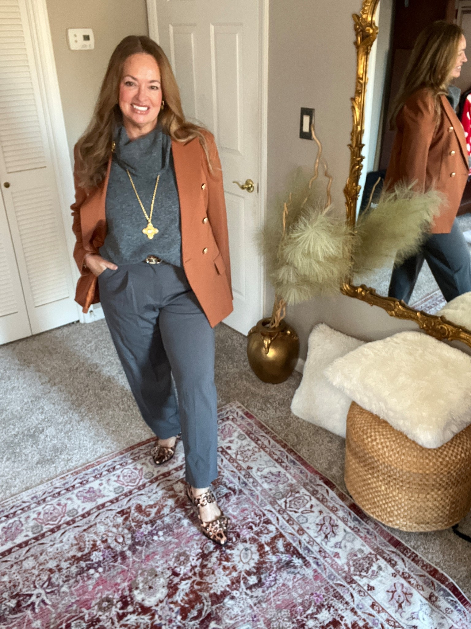 Cognac and gray . Work wear

#LTKmorningroutine #LTKdayinmylife #LTKgrwm