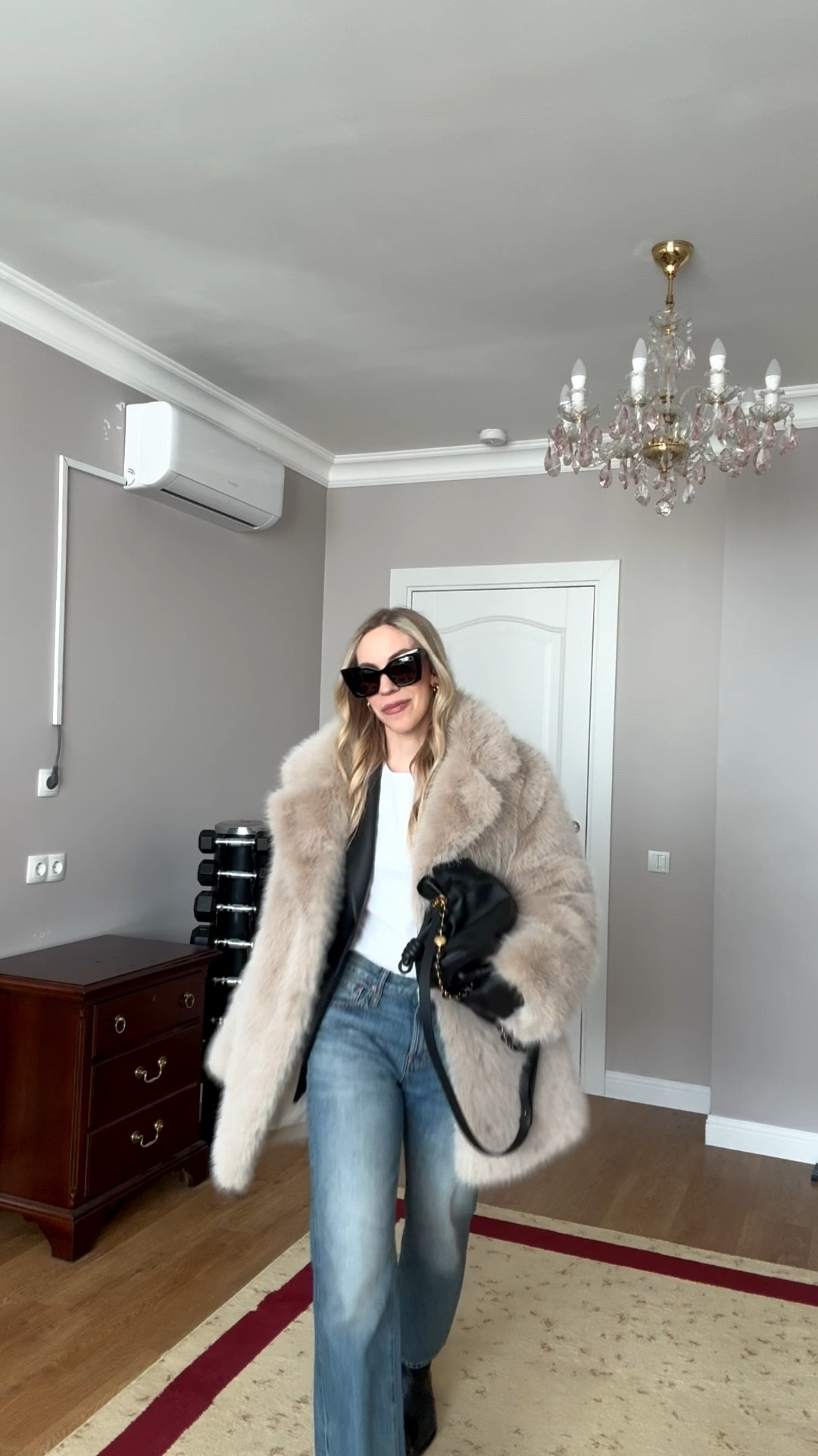 Look of the day, faux fur coat, beige fur coat, @Zara straight cropped jeans, faux leather blazer, western boots, white tee and jeans outfit, Loewe Flamenco handbag 

#LTKootd #LTKgrwm #LTKOver40
