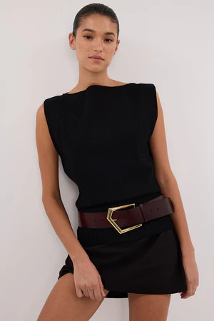 ELSA BLACK SLEEVELESS KNIT TOP | DISSH