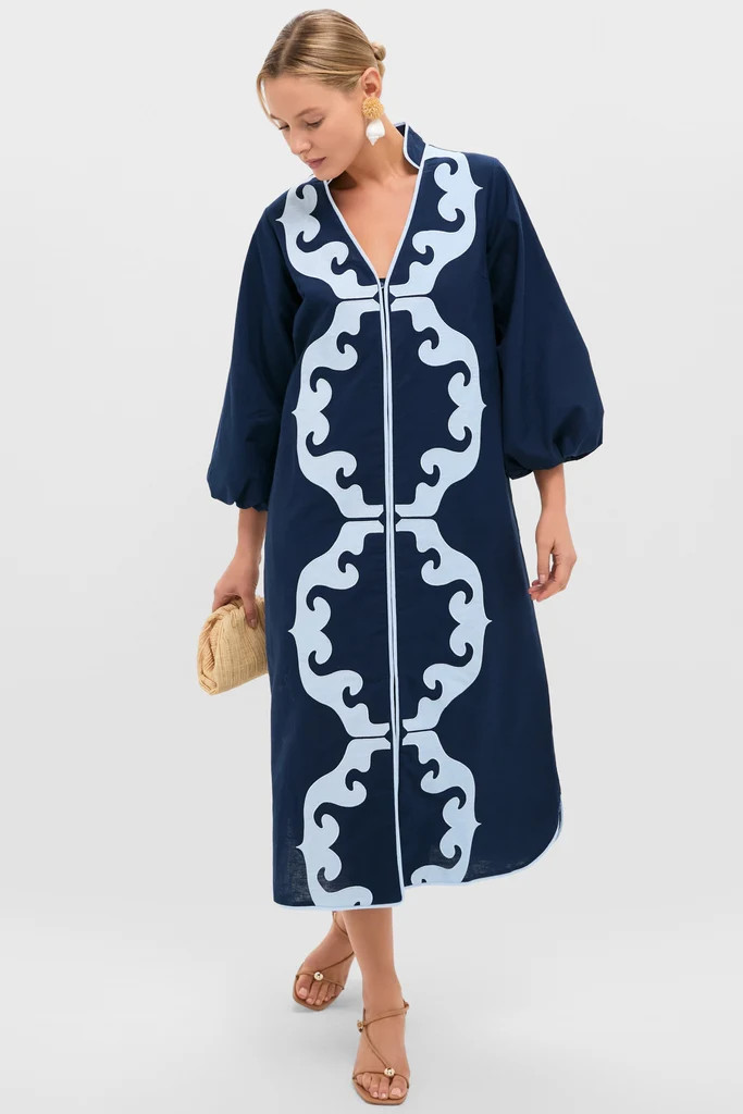 Navy & Baby Blue Embroidered Teresa Caftan | Tuckernuck (US)