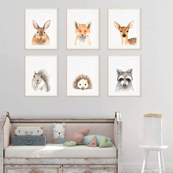 Dare Rabbit Fox Deer Hedgehog Raccoon 6-Piece Set Paper Print | Wayfair Professional