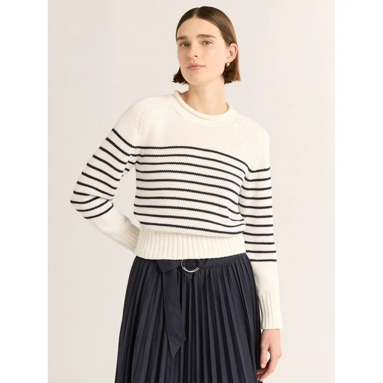 Free Assembly Women's and Women's Plus Cotton Saddle Shoulder Sweater with Long Sleeves, Sizes XS... | Walmart (US)