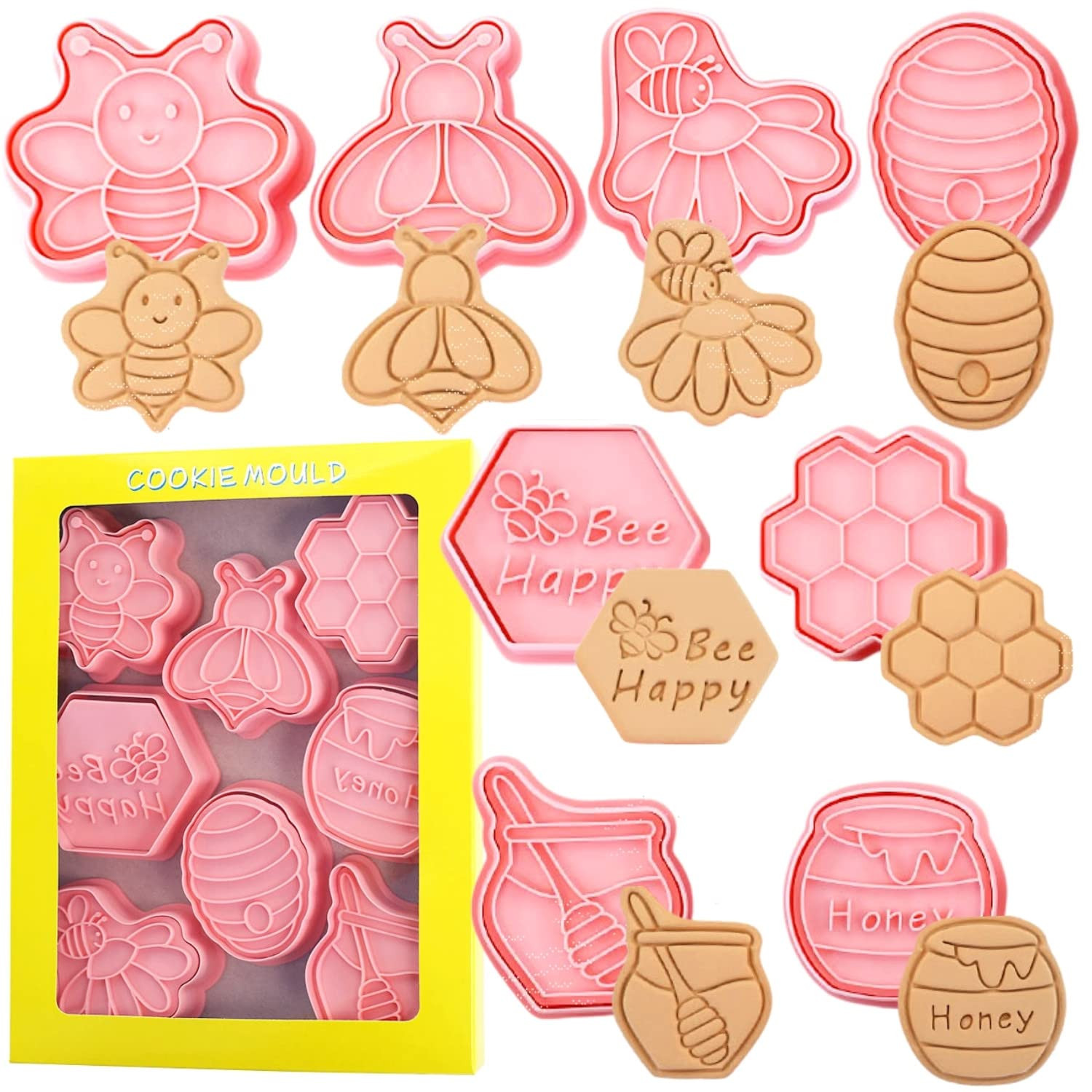 Crethinkaty Bee Festival Theme Cookie Cutters-8 Plastic Cookie Stamp- Bee Festival Theme Fun Cookie Mold, Children's Baking Set. | Amazon (US)