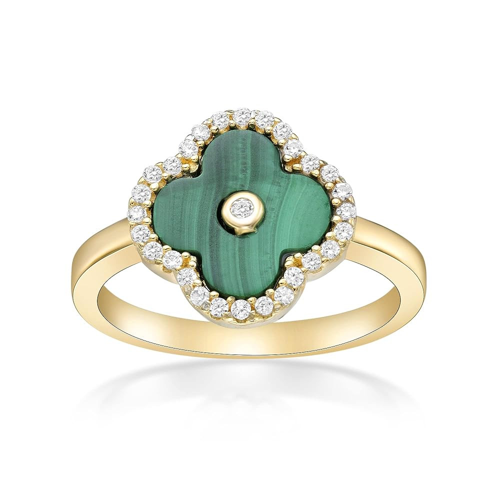 Lavari Jewelers Four Leaf Flower Ring for Women - Black Onyx Green Malachite or Mother of Pearl &... | Amazon (US)