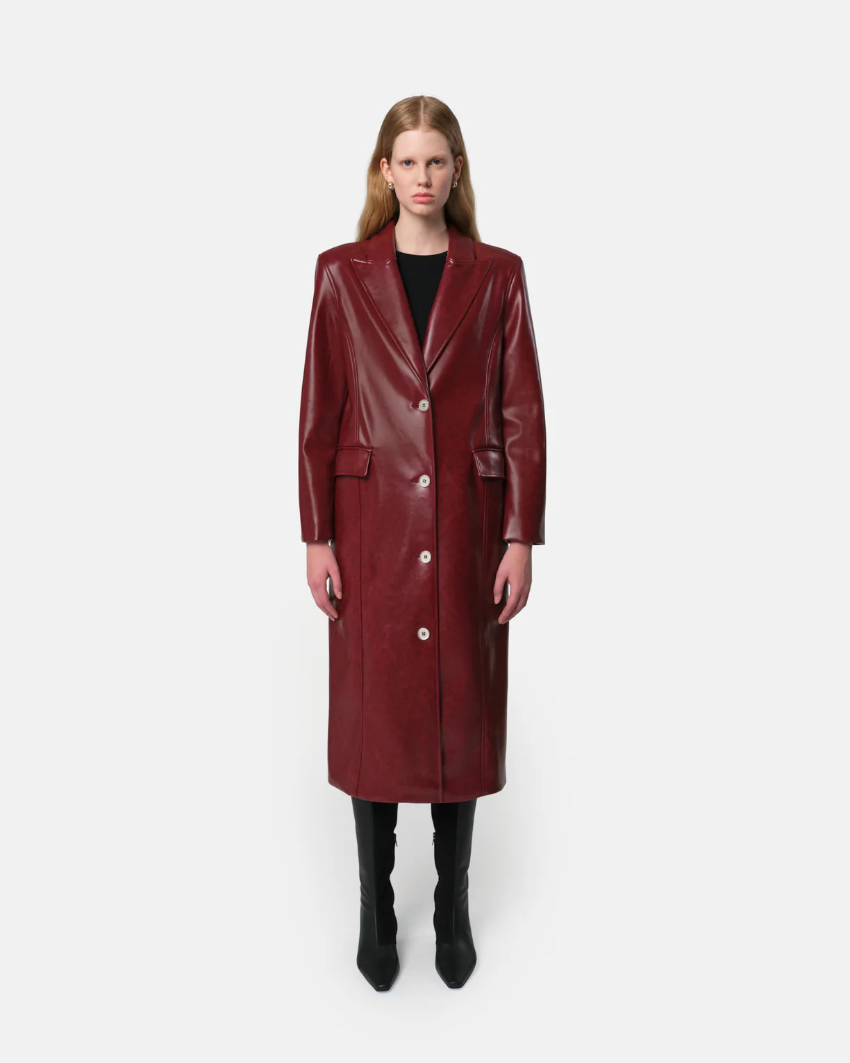 Lauren Vegan Leather Coat in Crimson | Apparis