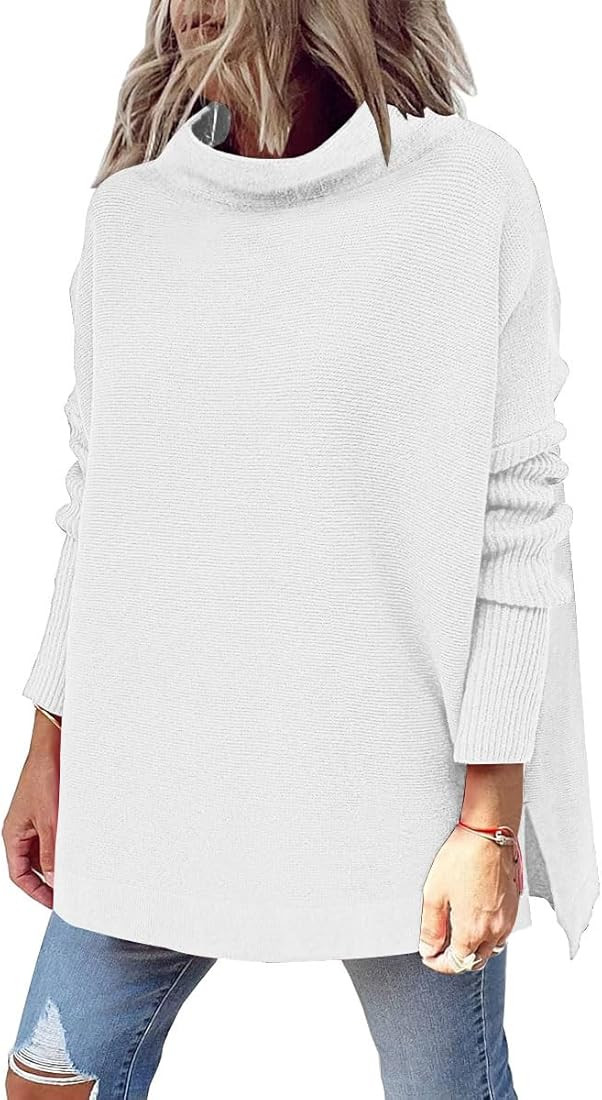 LILLUSORY Women's Mock Turtleneck Sweater Long Batwing Sleeve Split Hem Casual Oversized Knit Pul... | Amazon (US)