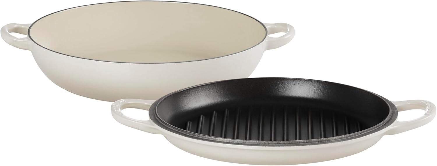 Le Creuset Enameled Cast Iron Multifunction Braiser with Grill Pan Lid, 3.5 qt., Meringue | Amazon (US)
