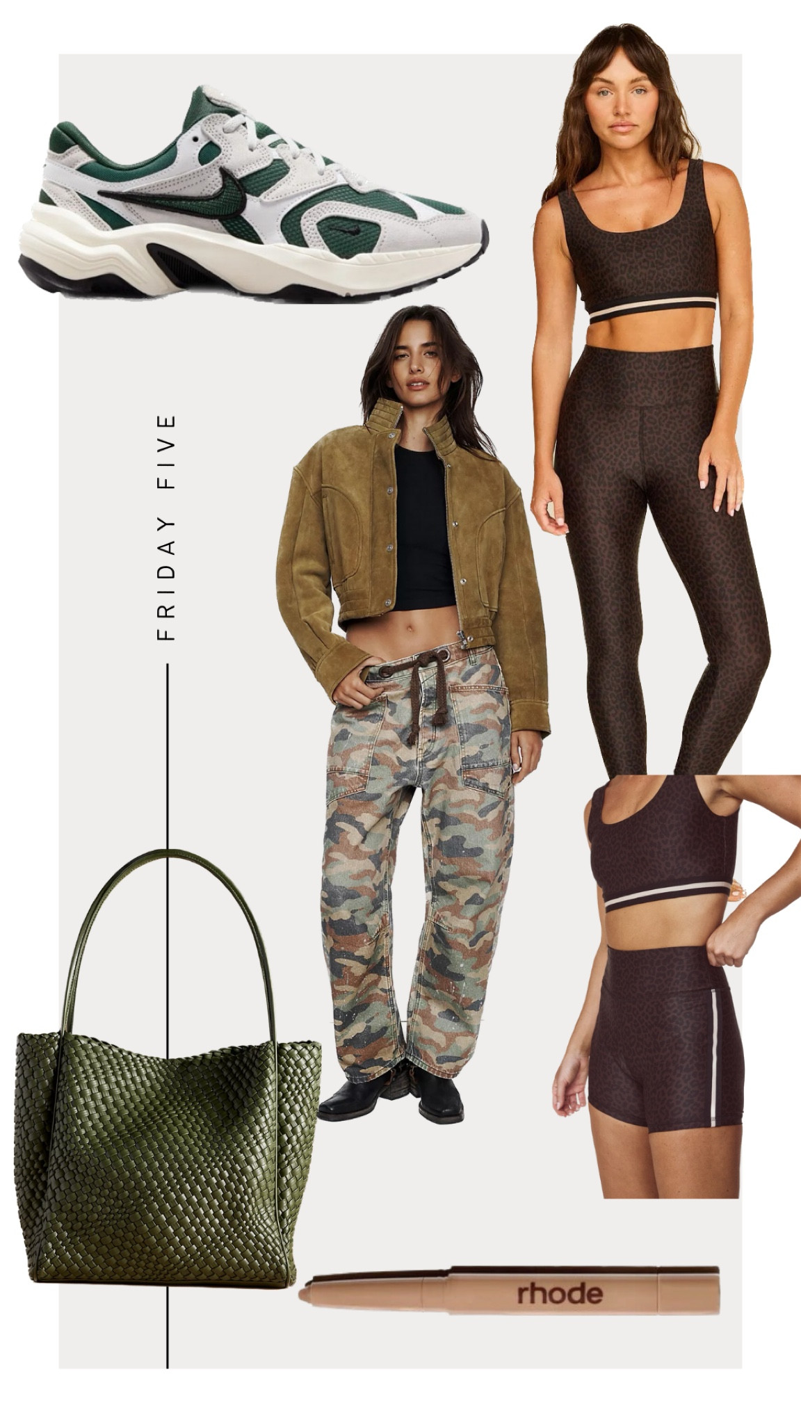 Friday Five: 2-14-25

1. Nike AL8 Sneakers 
2. Strut This Workout Set
3. Free People Camo Barrell Jeans 
4. Rhode Peptide Lip Shape in Press
5. Woven Hollace Tote Bag from Anthropologie 



#LTKStyleTip #LTKFitness #LTKBeauty