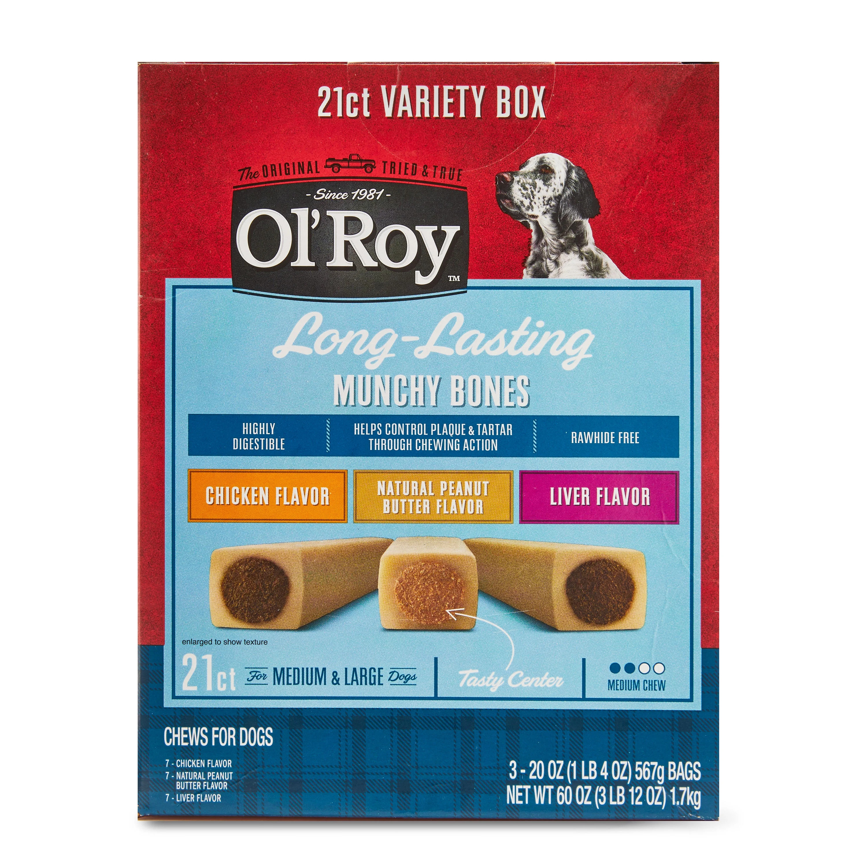 Ol' Roy Munchy Bones Dog Treats Value Pack, 21 Count | Walmart (US)