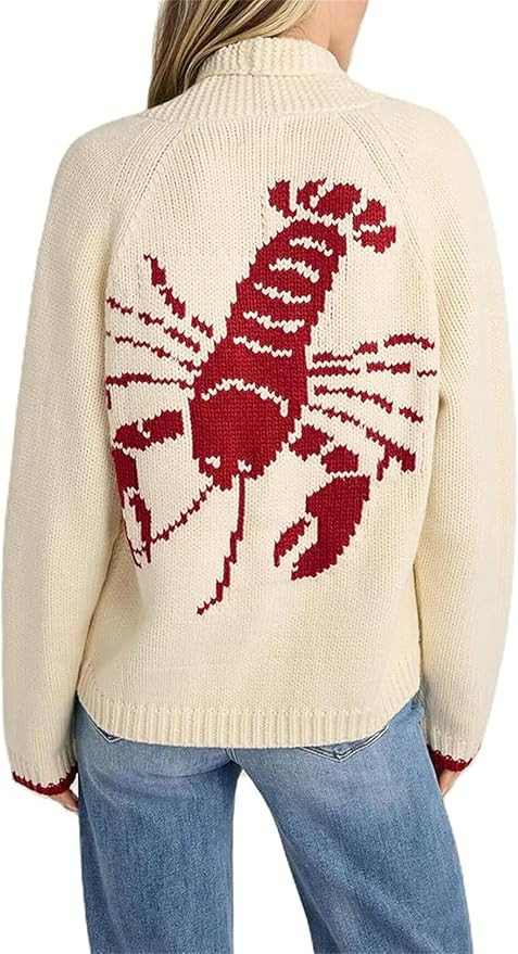 Women Shawl Collar Cardigan Sweater Lobster Print Long Sleeve Button Down Jumper Tops Vintage Chu... | Amazon (US)