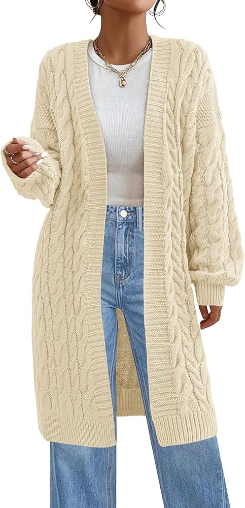 PRETTYGARDEN Long Sleeve Open Front Chunky Cardigan Sweaters for Women Cable Knit Long Cardigans ... | Amazon (US)