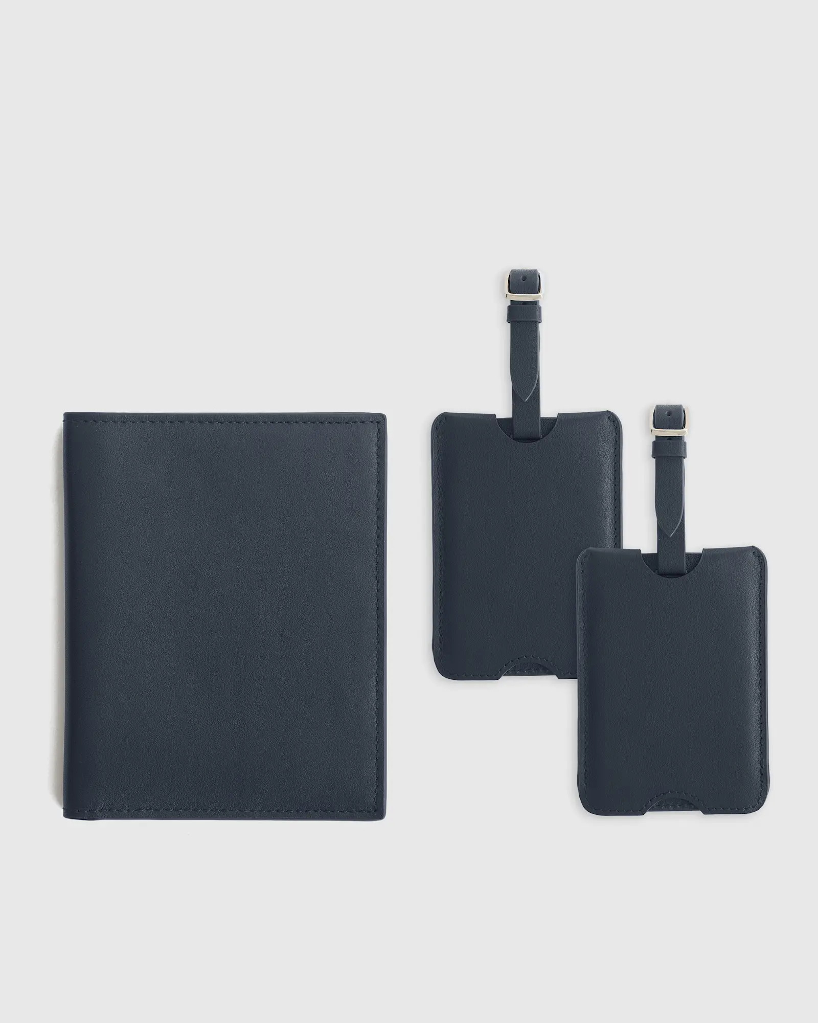 Nappa Leather RFID Blocking Passport Holder & Luggage Tags Set in Navy | Quince