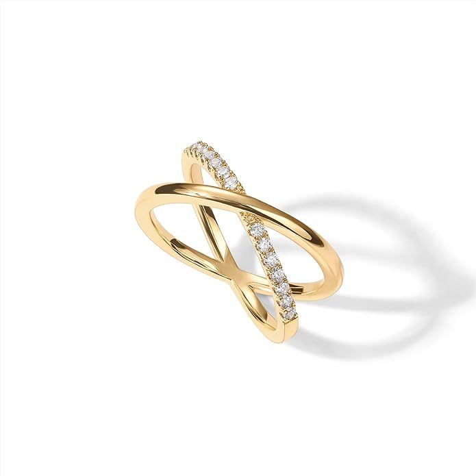 PAVOI 14K Gold Plated X Ring | Simulated Pavé Diamond CZ Criss Cross Ring for Women | Amazon (US)