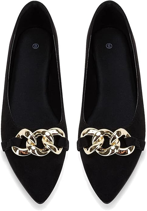 Womens Pointed Toe Flats Loafers Shoes Comfortable Dressy Ballet Cute Chain Work Slip Ons | Amazon (US)