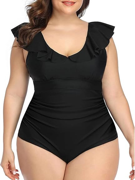 Daci Ruffled Plus Size One Piece Swimsuits for Women Flounce Tummy Control Bathing Suits Vintage ... | Amazon (US)
