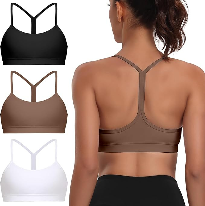 Sports Bra for Women, Spaghetti Strap Racerback Y-Back Light Impact Yoga Bralette Soft Crop Tops,... | Amazon (UK)
