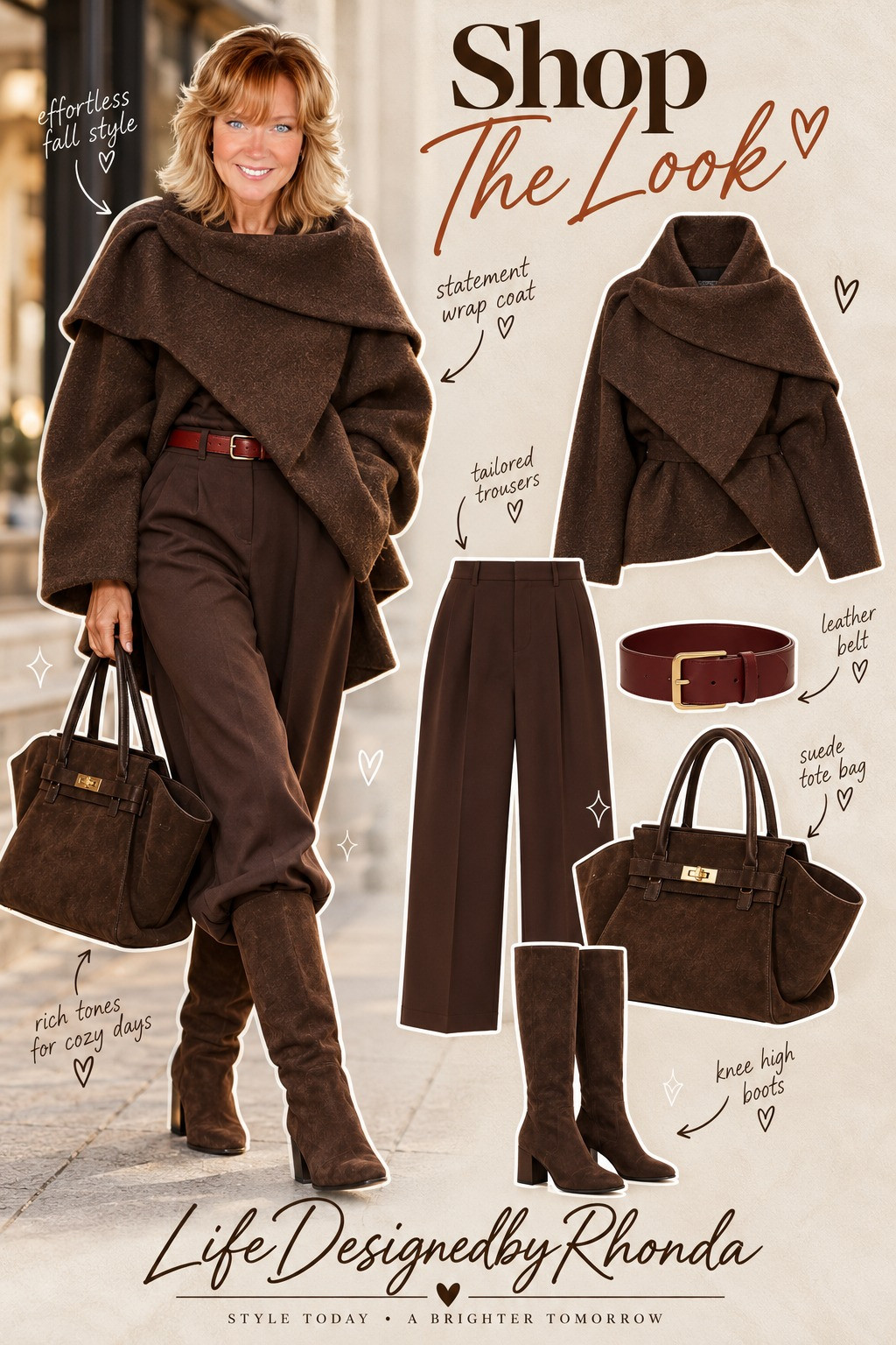 Effortless fall style — statement wrap coat in rich chocolate tones, tailored trousers, suede tote & knee-high boots for cozy days.

Shop The Look: wrap coat, tailored trousers, leather belt, suede tote bag, knee-high boots — rich tones for the season. 

 #LTKootd #LTKvlog #LTKU