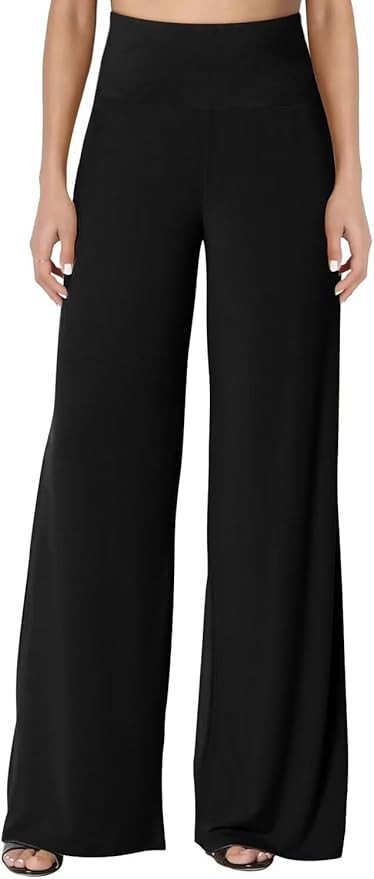 JZC Women's Palazzo Lounge Pants Stretchy Wide Leg Casual Pants Comfy High Waist Flowy Pants S-3X... | Amazon (US)