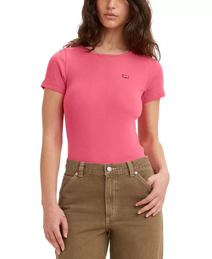 Levi's Women's Slim Fit Honey Ribbed Logo T-Shirt - Macy's | Macy's