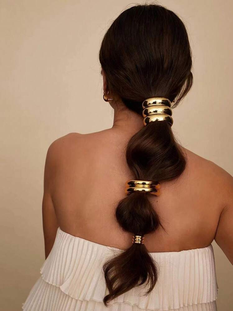 3pcs Europe And The United States Geometric Metal Bump Elasticity New Temperament Hair Circle Ver... | SHEIN