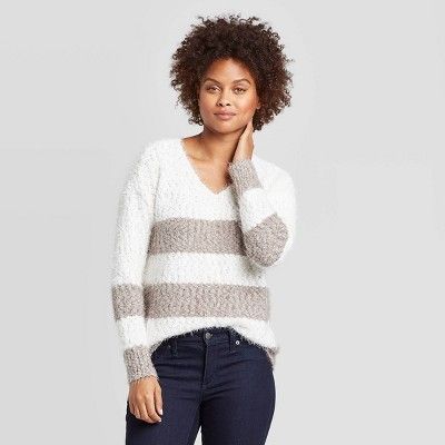 Women's V-Neck Eyelash Striped Pullover Sweater - Knox Rose™ | Target