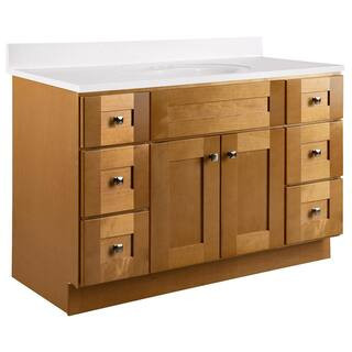 Brookings 49 In W x 22 In D Bathroom Vanity Cabinet in Modern Birch with Solid White Cultured Marble Top, Assembled | The Home Depot