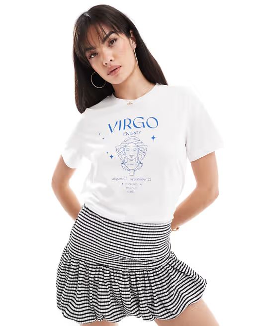 Pieces zodiac t-shirt with ""Virgo"" print in white | ASOS | ASOS (Global)