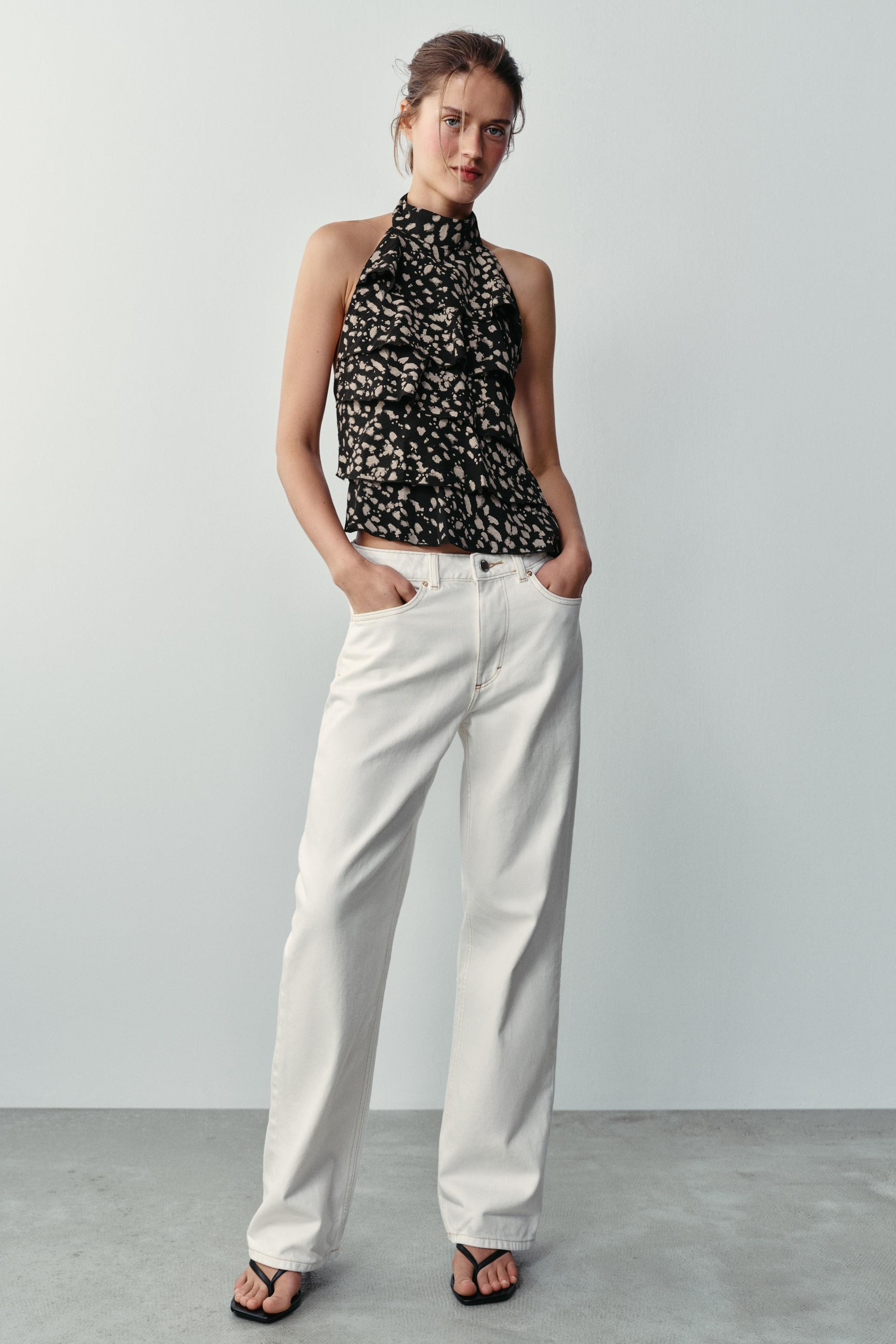 POLKA DOT RUFFLE HALTER TOP | Zara US