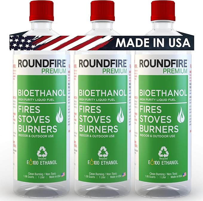 Roundfire Premium Ethanol Fuel - 3 x 1 Liter - for Tabletop Fireplaces, Fire Pits and Gel Fuel | Amazon (US)