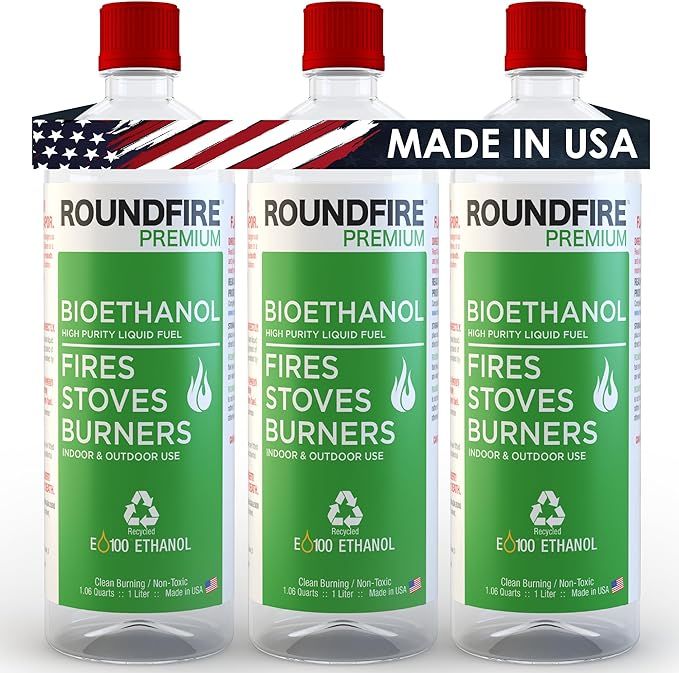 Roundfire Premium Ethanol Fuel - 3 x 1 Liter - for Tabletop Fireplaces, Fire Pits and Gel Fuel | Amazon (US)