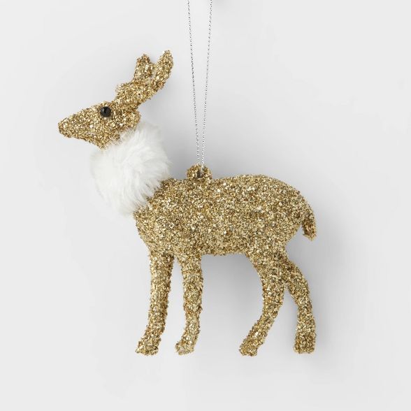 Glitter Deer with Fur Scarf Christmas Tree Ornament Gold - Wondershop&#8482; | Target