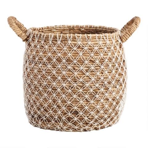 Large Macrame Seagrass Bianca Tote Basket | World Market