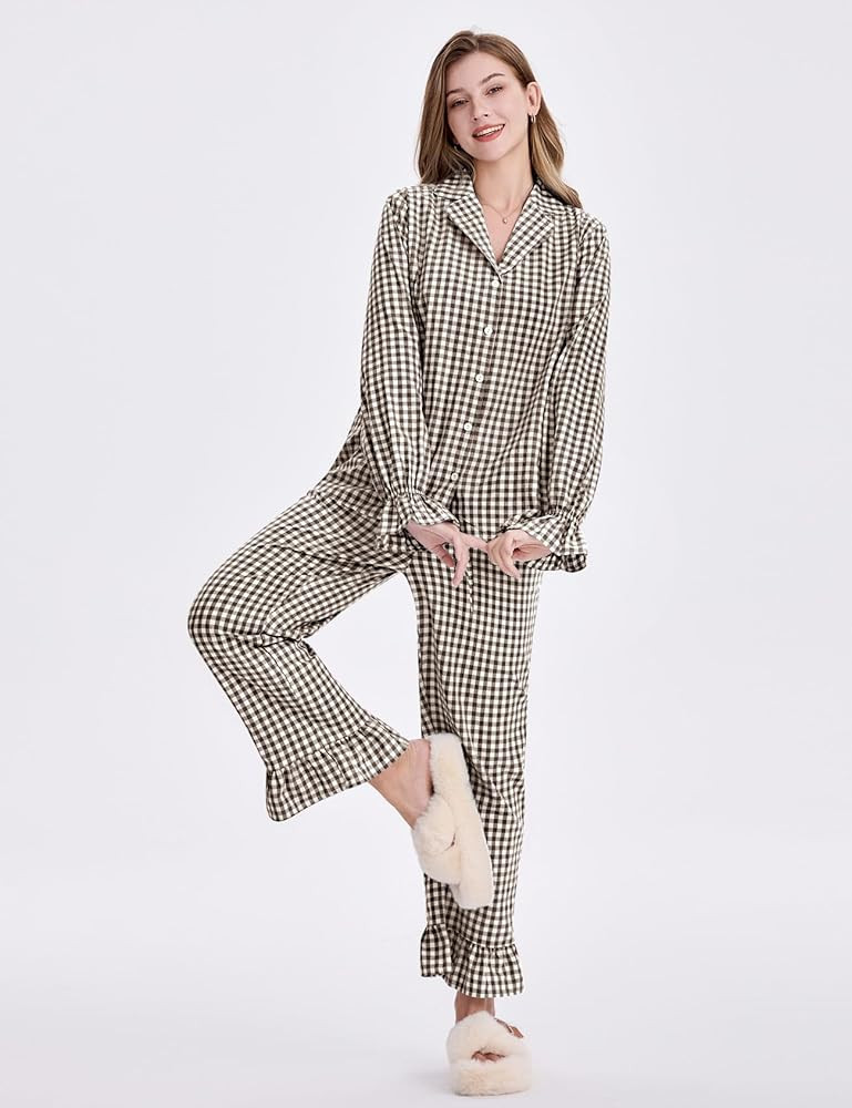 Kissonic Women Gingham Pajama Sets Cotton Long Sleeve Button Down Shirt and Pants Y2K Pjs Lounge ... | Amazon (US)