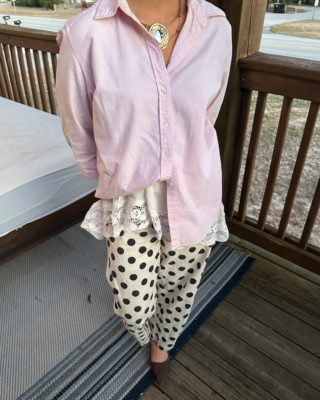 what i’m wearing to an internship / client meeting! 🦓🩷🩷 everything in a size small, slipcover skirt is what im wearing up under my button-up for the lace effect ✨ #interiordesign

#LTKootd #LTKgrwm #LTKdayinmylife