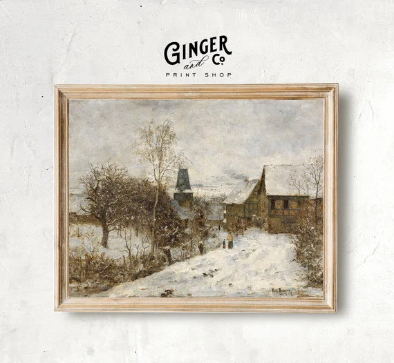 Small Village in Winter Landscape  Vintage Oil Painting  - Etsy | Etsy (US)