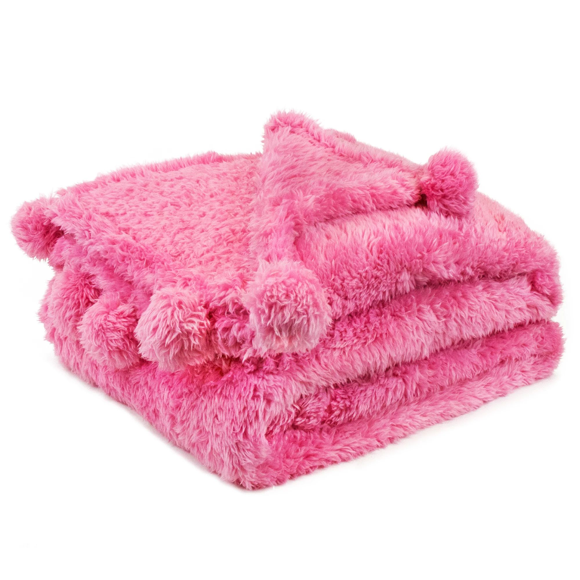 PAVILIA Hot Pink Sherpa Throw Blanket for Couch, Pom Pom | Fluffy Plush Soft Blanket for Sofa Bed... | Walmart (US)