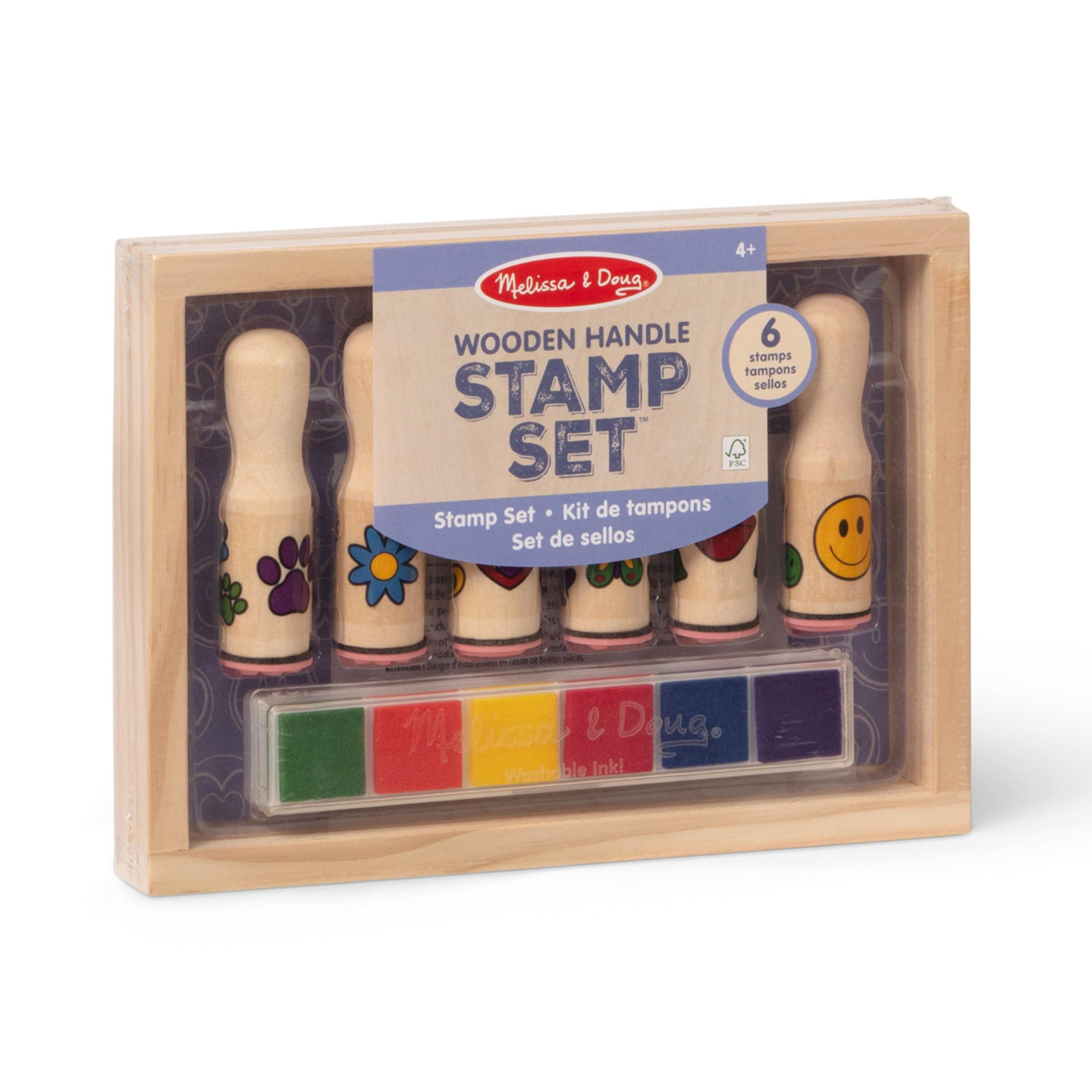 Melissa & Doug Happy Handles Wooden Stamp Set: 6 Stamps and 6-Color Stamp Pad | Amazon (US)