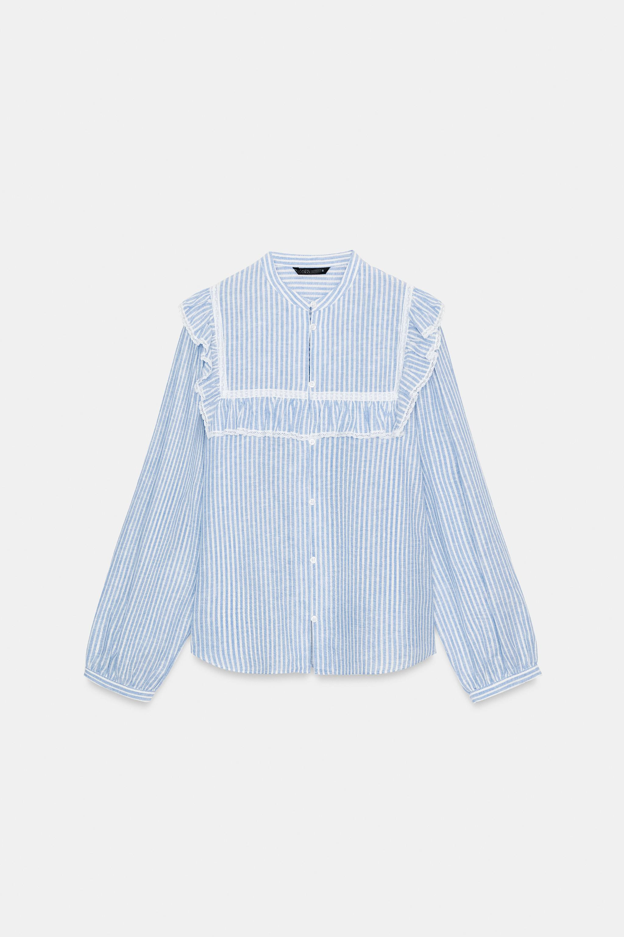 METALLIC THREAD RUFFLED STRIPED SHIRT | Zara US