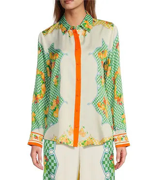 Antonio Melani Polina Fruit Printed Coordinating Satin Collar Neck Long Sleeve Blouse | Dillard's | Dillard's