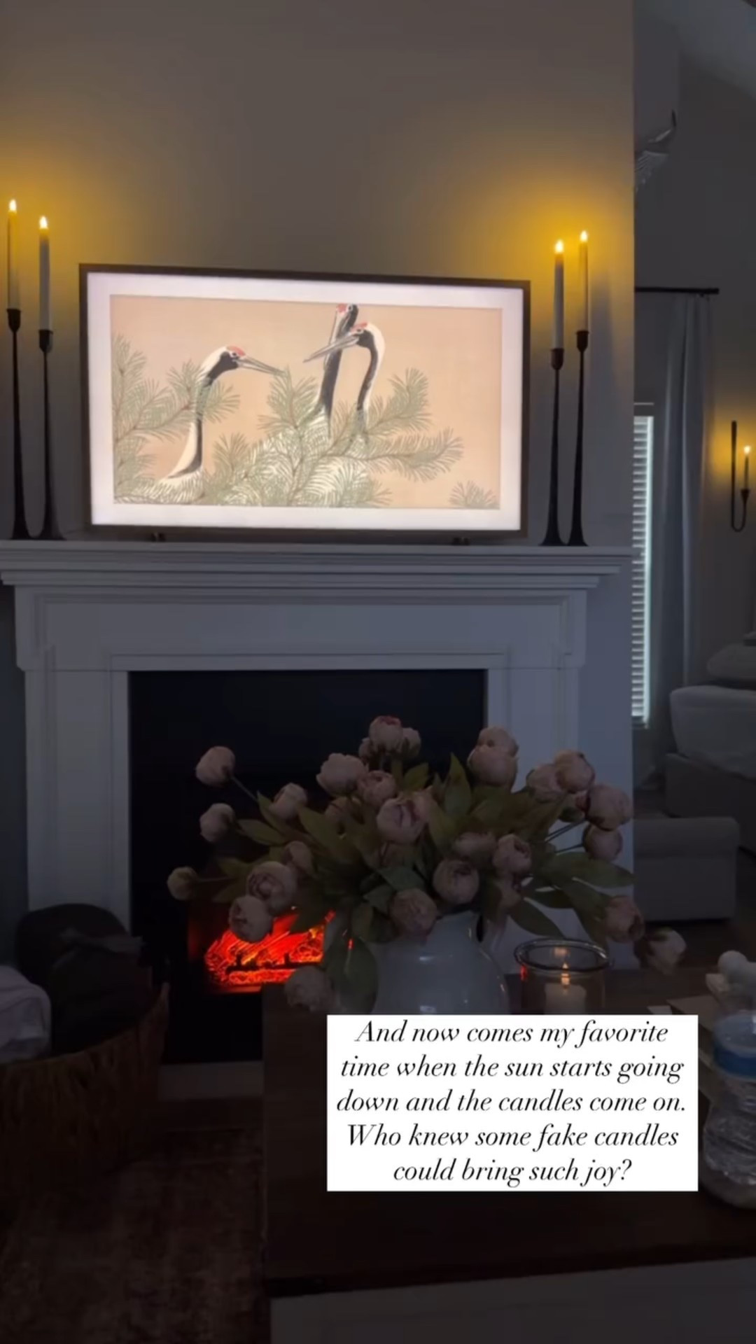 My favorite weekend views are when the sun goes down and the candles come on. Who knew some fake candles could bring such joy? All of the different textures and dim lights and the electric fireplace make the cozy factor go wayyyyy up! 

#LTKHome #LTKFindsUnder50 #LTKSaleAlert