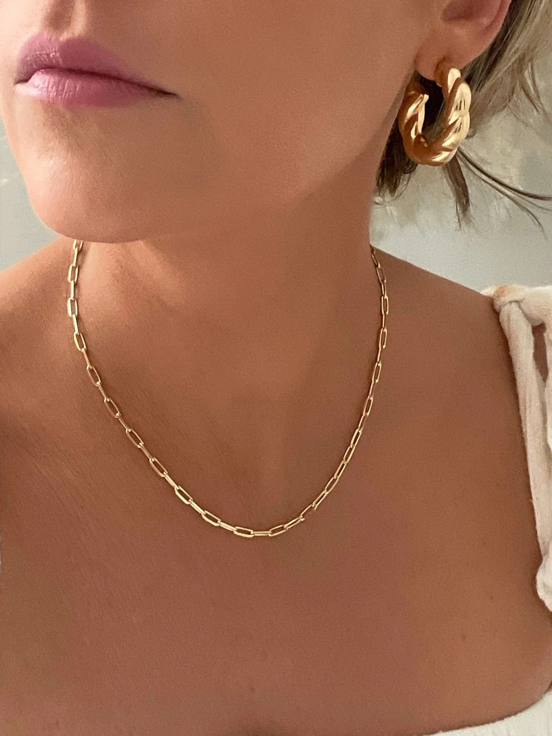 18k Gold Filled Paperclip Chain Necklace Gold Filled Link Necklace Gold Layering Chain Gift For H... | Etsy (Global)