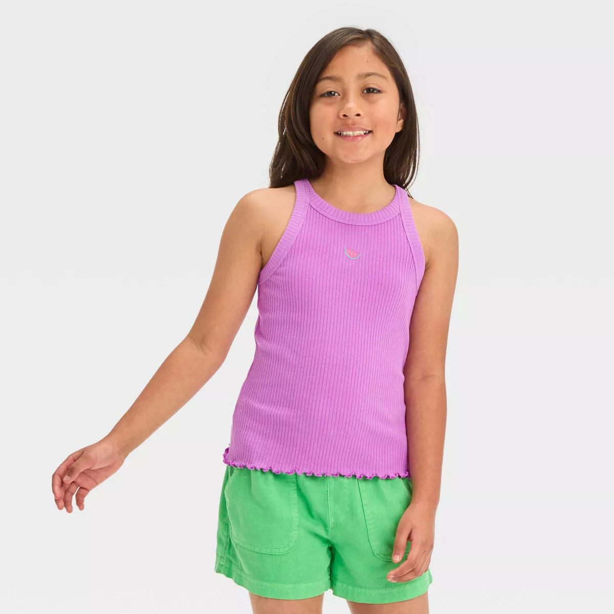 Girls' High Neck Ribbed Tank Top - Cat & Jack™ Neon Yellow S | Target