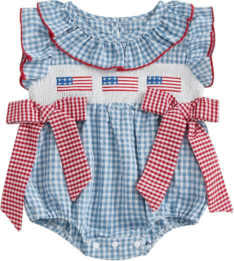 My First 4th Of July Baby Girl Outfit Newborn Smocked Bubble Romper Infant Memorial Day Bodysuit ... | Amazon (US)